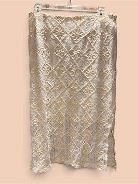 Solitaire Cream Metallic Embroidered Midi Skirt